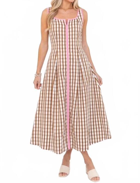 THML Dresses & Skirts - NEW THML thin strap midi dress in brown gingham